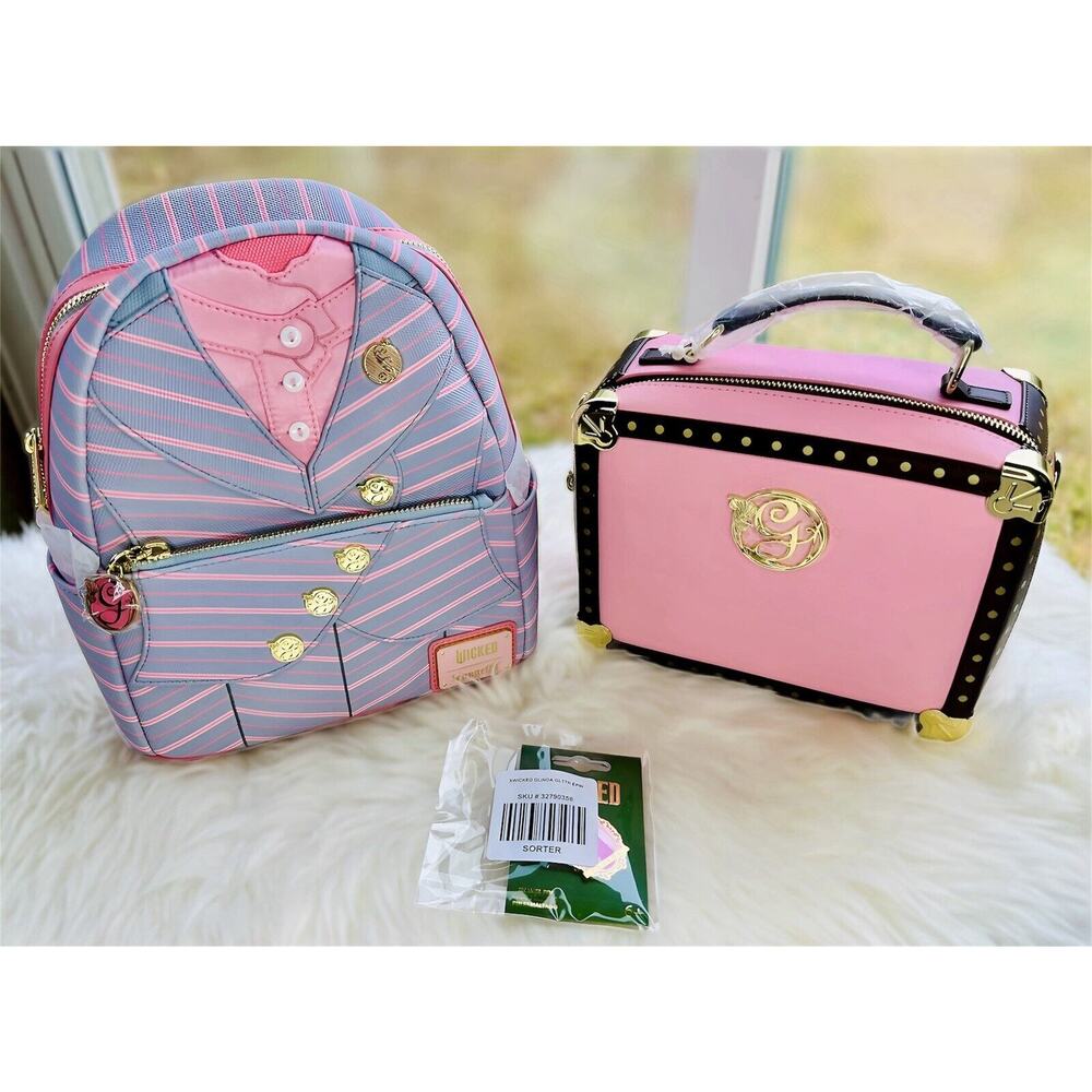 *NEW 3 PACK* Loungefly Wicked Glinda Shiz MiniBackpack, Trunk Crossbody& BL Pin